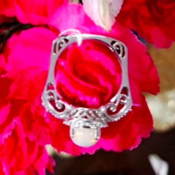 Crystal Opal, Neon Apatite Gemstone Euro Ring - Picture 2 of 2